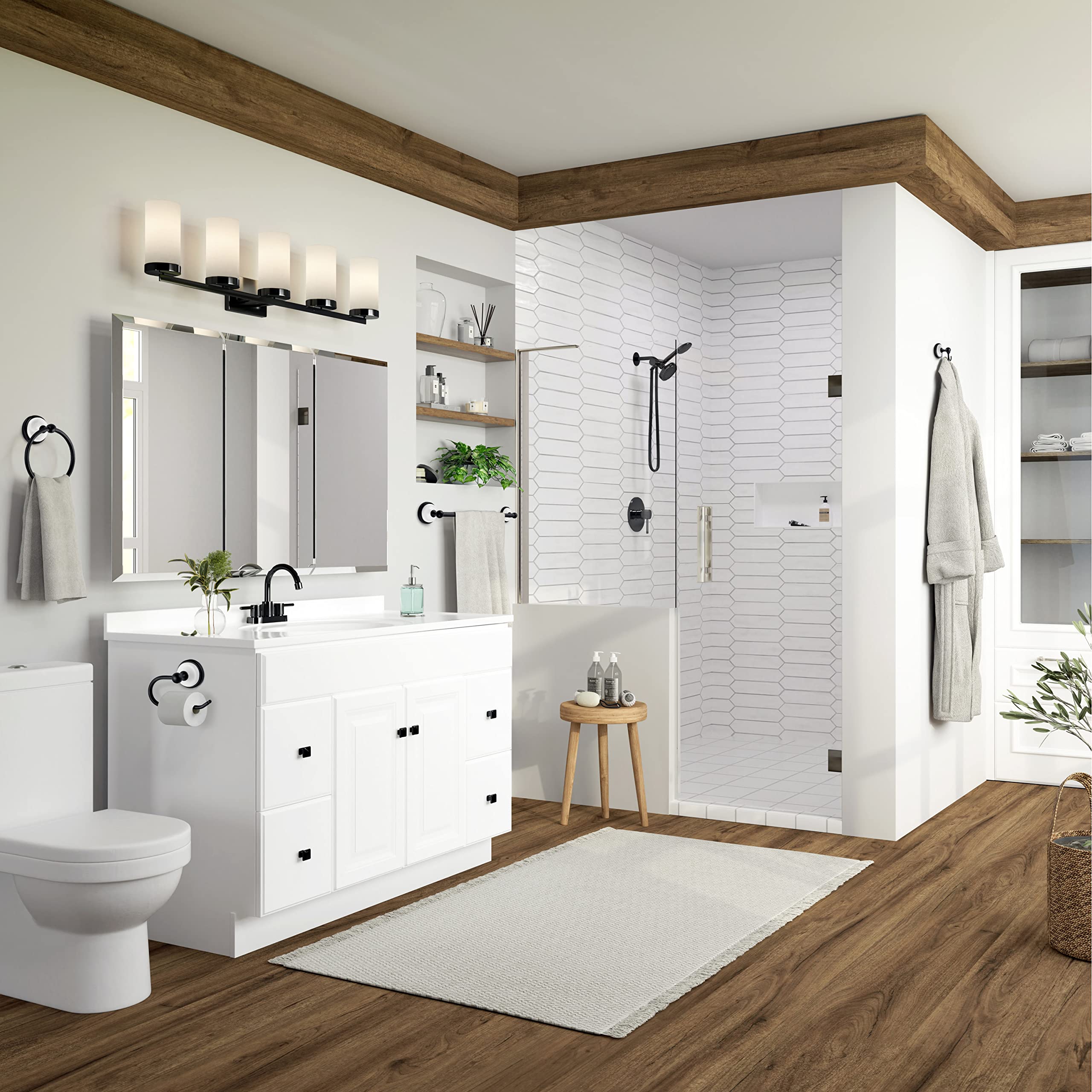 Design House 188425 Savannah 4-Piece Bathroom Hardware Accessory Kit with Towel Bar, Towel Ring, Toilet Paper Holder, and Robe Hook, Matte Black and White - Image 12