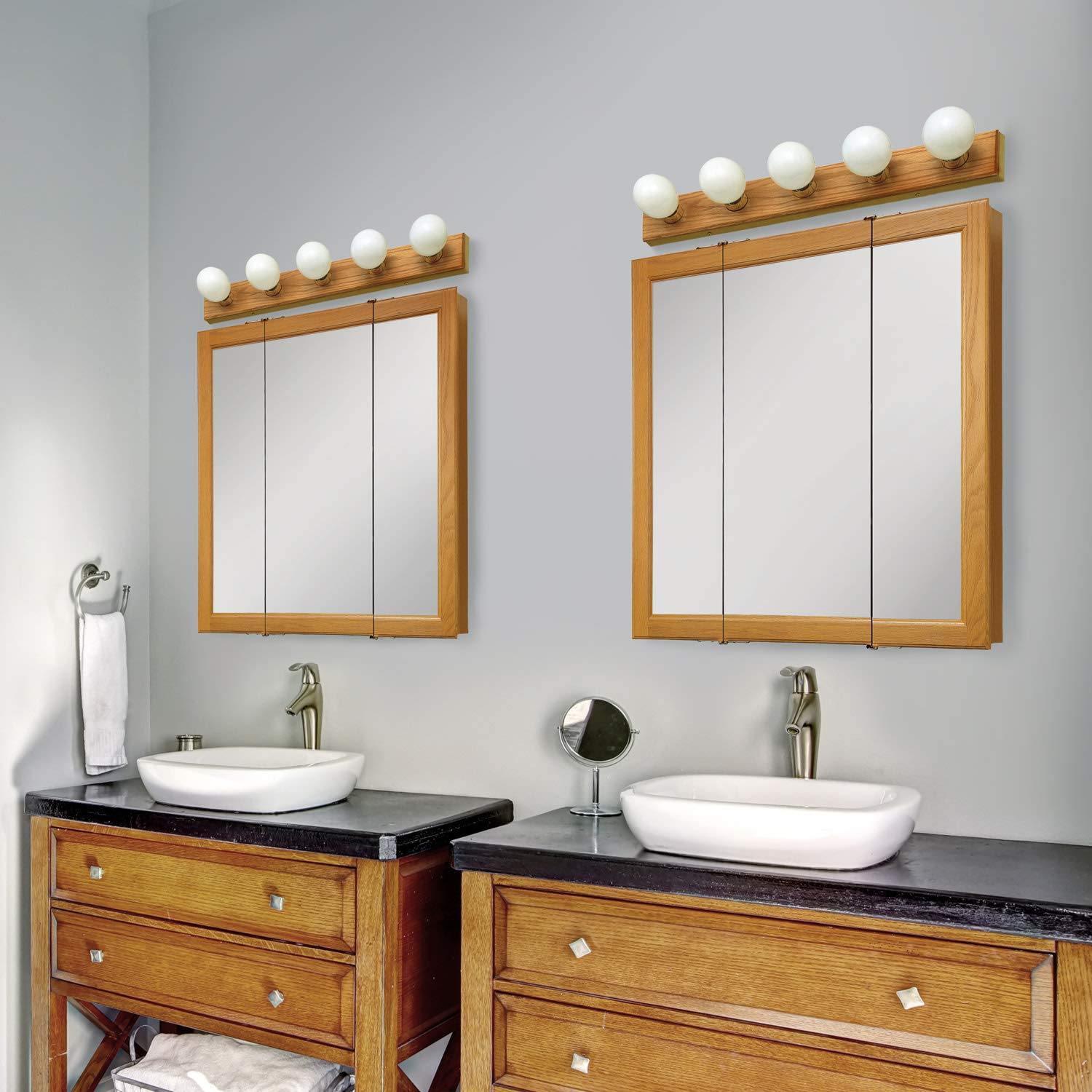 Design House 500215 5-Light Vanity Strip Light Contemporary Dimmable for Bathroom, Bedroom, Makeup Vanity, Honey Oak - Image 5