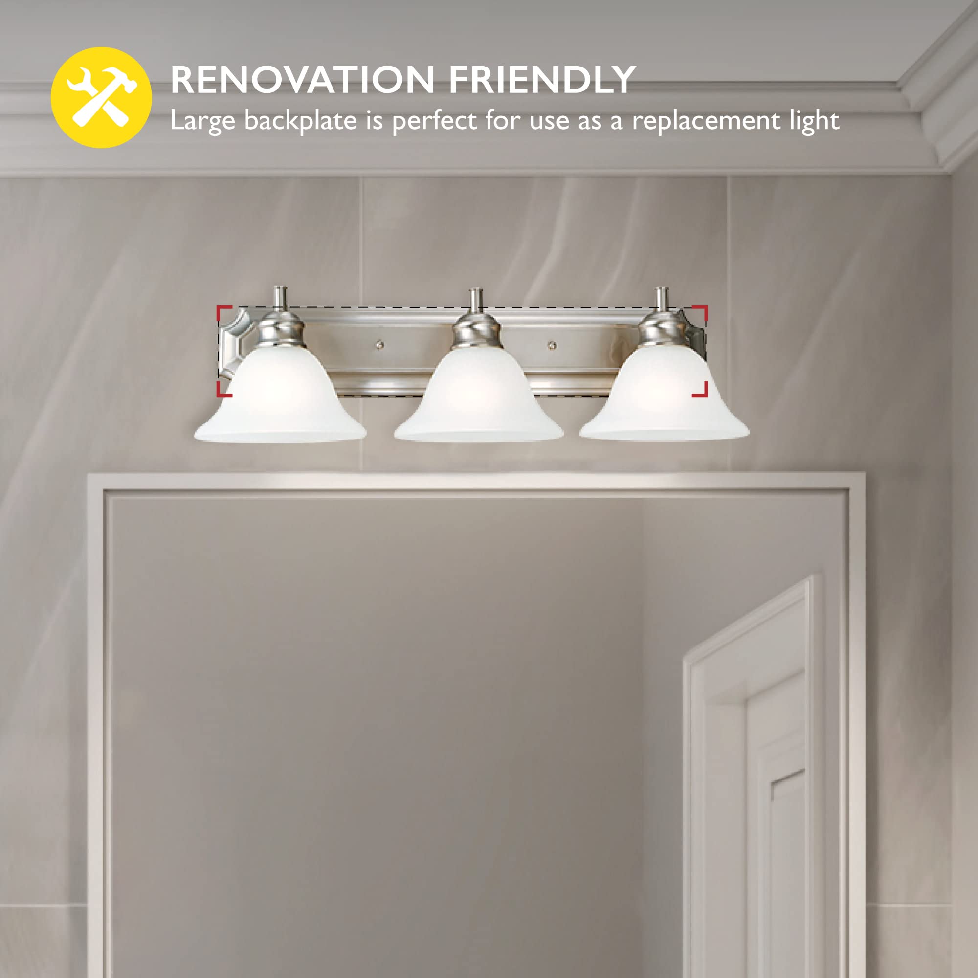 Design House 510263 Bristol Vanity Light Dimmable with Frosted Glass for Above Bathroom Mirror, 3, Satin Nickel - Image 3