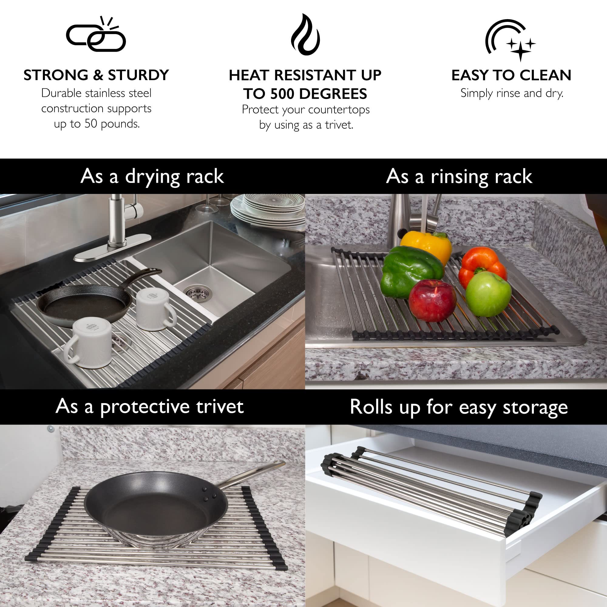 Design House 542988 Roll-Up Multipurpose Over the Sink Kitchen Sink Drying Rack, Stainless Steel - Image 3