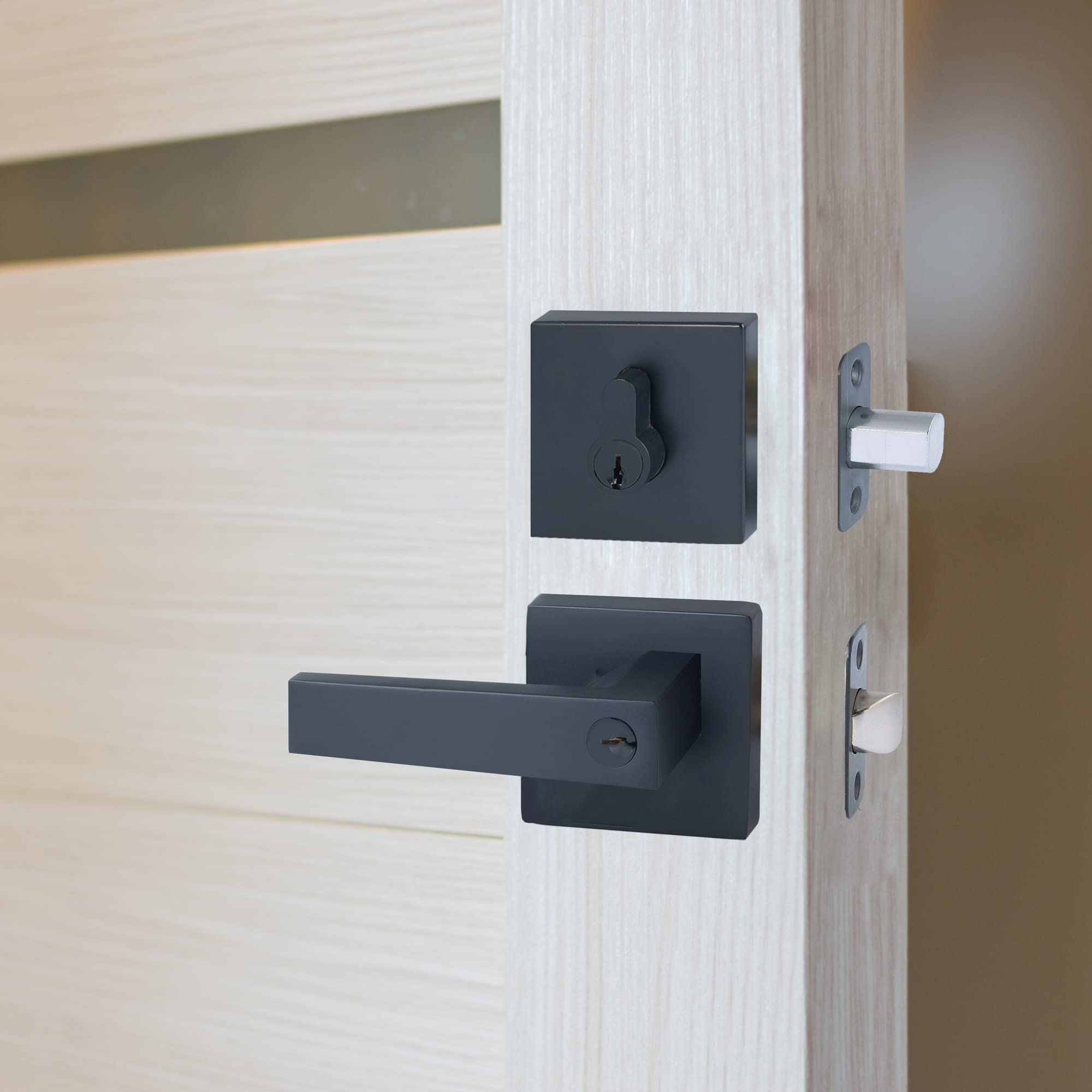 Design House 595702 Emblem Contemporary Square Single Cylinder Deadbolt Matte Black - Image 3