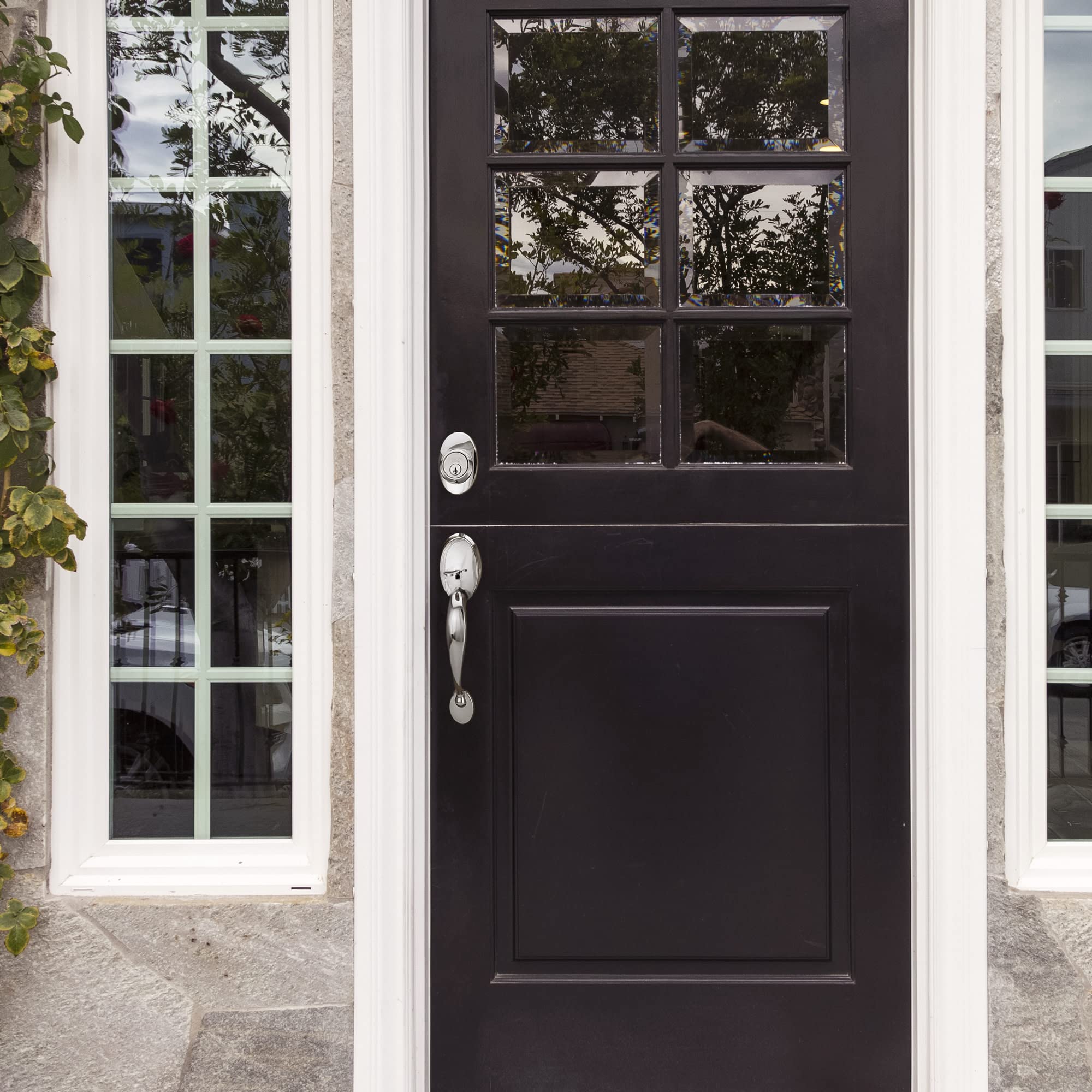 Design House 779074 Coventry Handleset with Cambridge Interior Knob and Single Cylinder Deadbolt Polished Chrome - Image 5