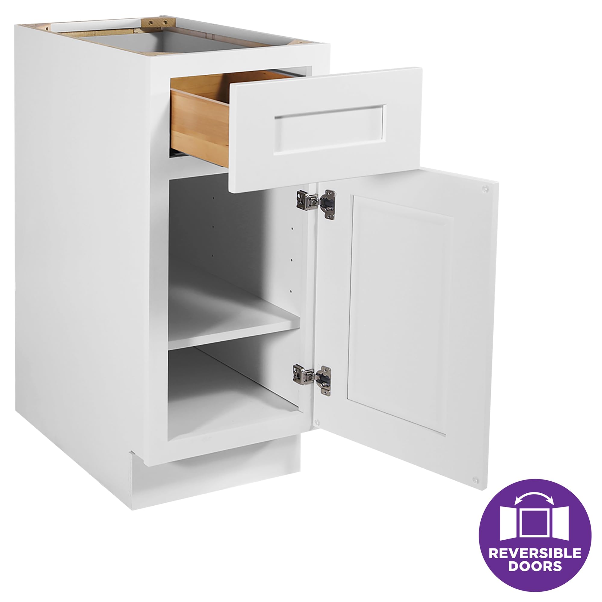 Design House Brookings Shaker Fully Assembled Base Kitchen Cabinet B15, 15 W x 24 D x 34.5 H, Painted White, Solid Wood, Design House, 613133 - Image 5