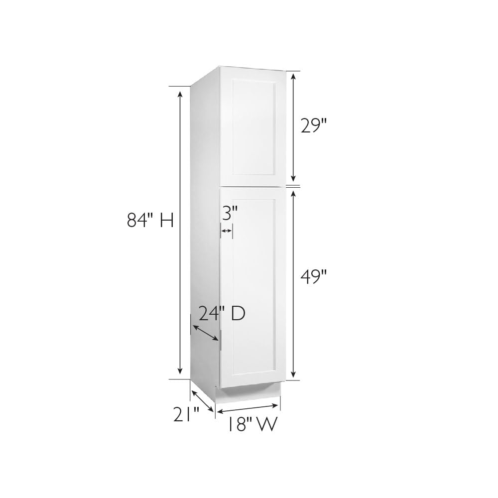 Design House Brookings Shaker Fully Assembled Pantry Kitchen Cabinet UC1884, 18 W x 24 D x 84 H, Painted White, Solid Wood, Design House, 613588 - Image 3