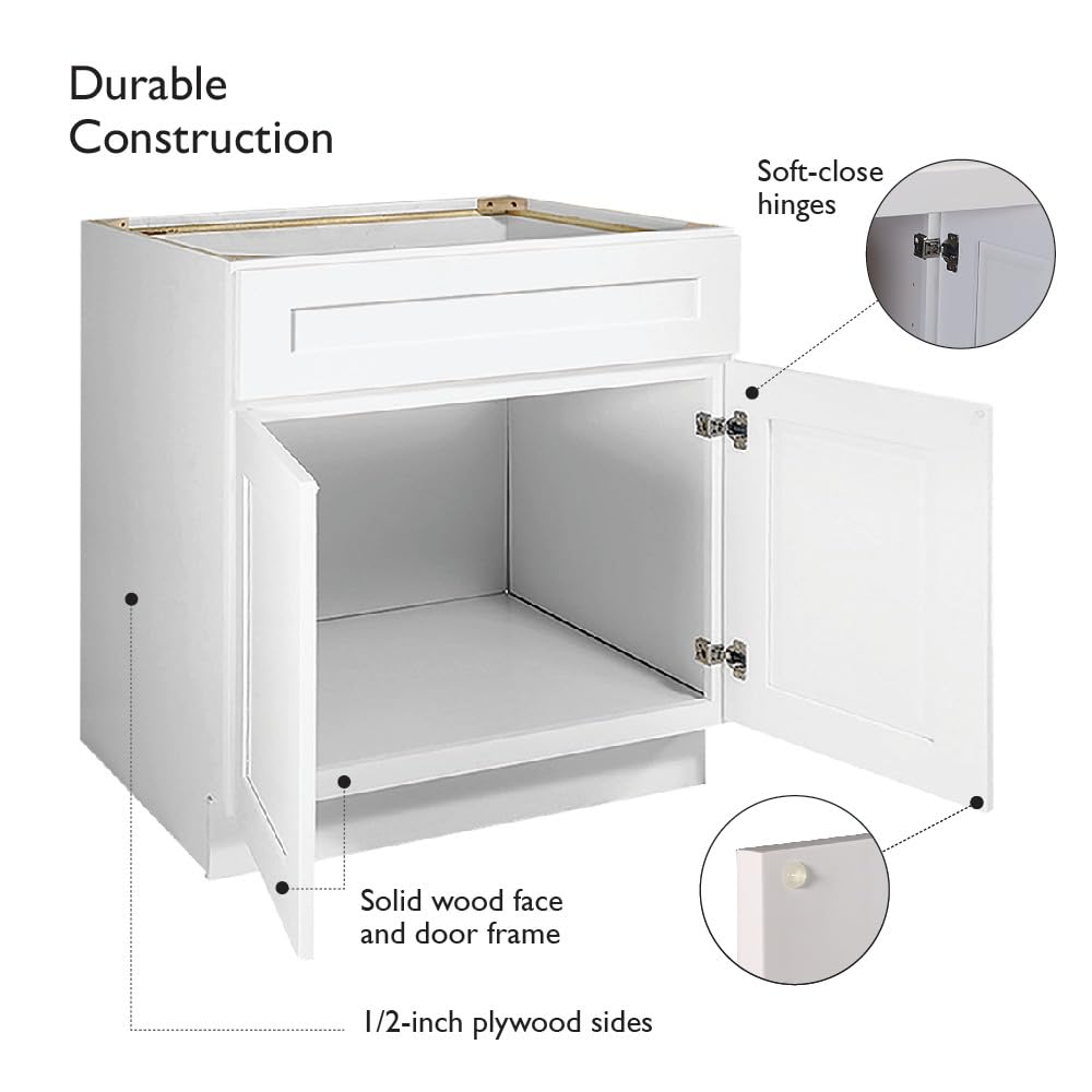 Design House Brookings Shaker Unassembled Sink Base Kitchen Cabinet SB36, 36 W x 24 D x 34.5 H, Painted White, Solid Wood, Design House, 561498 - Image 6