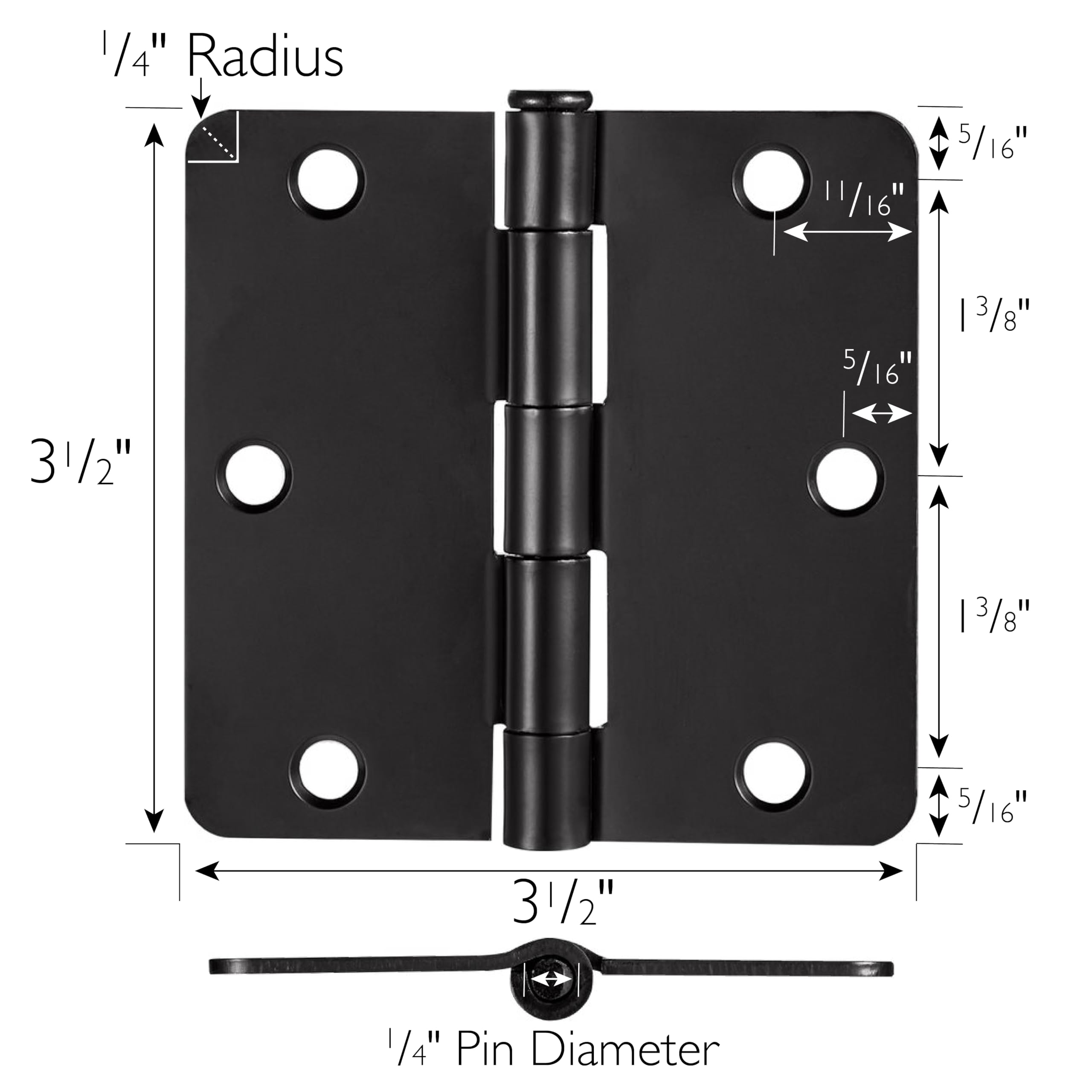 Design House Door Hinges for Interior Doors 3-Pack 3.5-inch x 3.5-inch, Design House 1/4-inch Radius Steel Door Hinge Door Hardware, Matte Black, 188888 - Image 3
