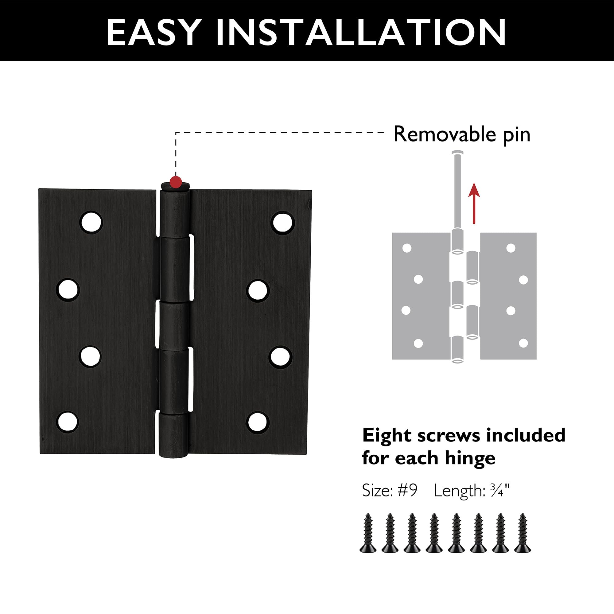 Design House Door Hinges for Interior Doors 3-Pack 4-inch x 4-inch, Design House Square Corner Steel Door Hinge Door Hardware, Oil Rubbed Bronze, 181677 - Image 3