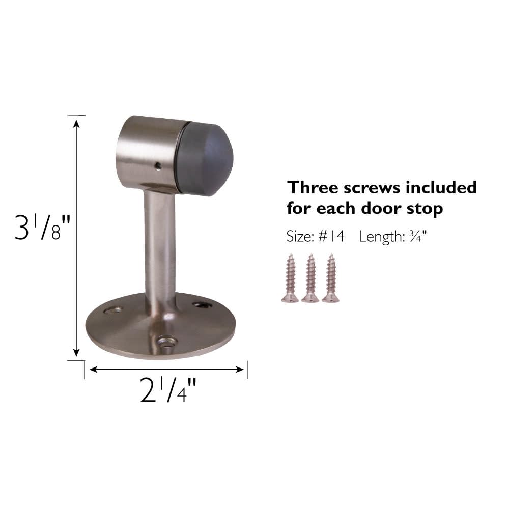 Design House Gooseneck Door Stop Wall Protector with Rubber Tip, Design House Satin Nickel Aluminum Door Stopper, 2-Pack, 189290-SN - Image 4
