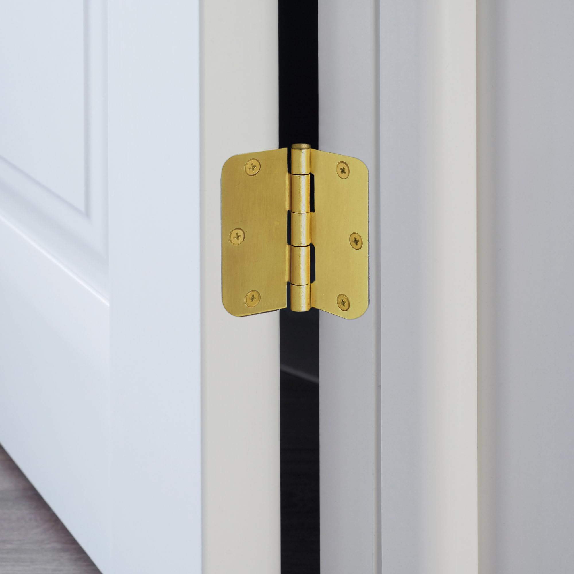 Design House Interior Door Hinges, 3.5 in. x 3.5 in., Rounded, 5/8-in. Radius, Steel, Pre-Lubricated, Door Hardware, Satin Brass, 3-Pack, 181396 - Image 9