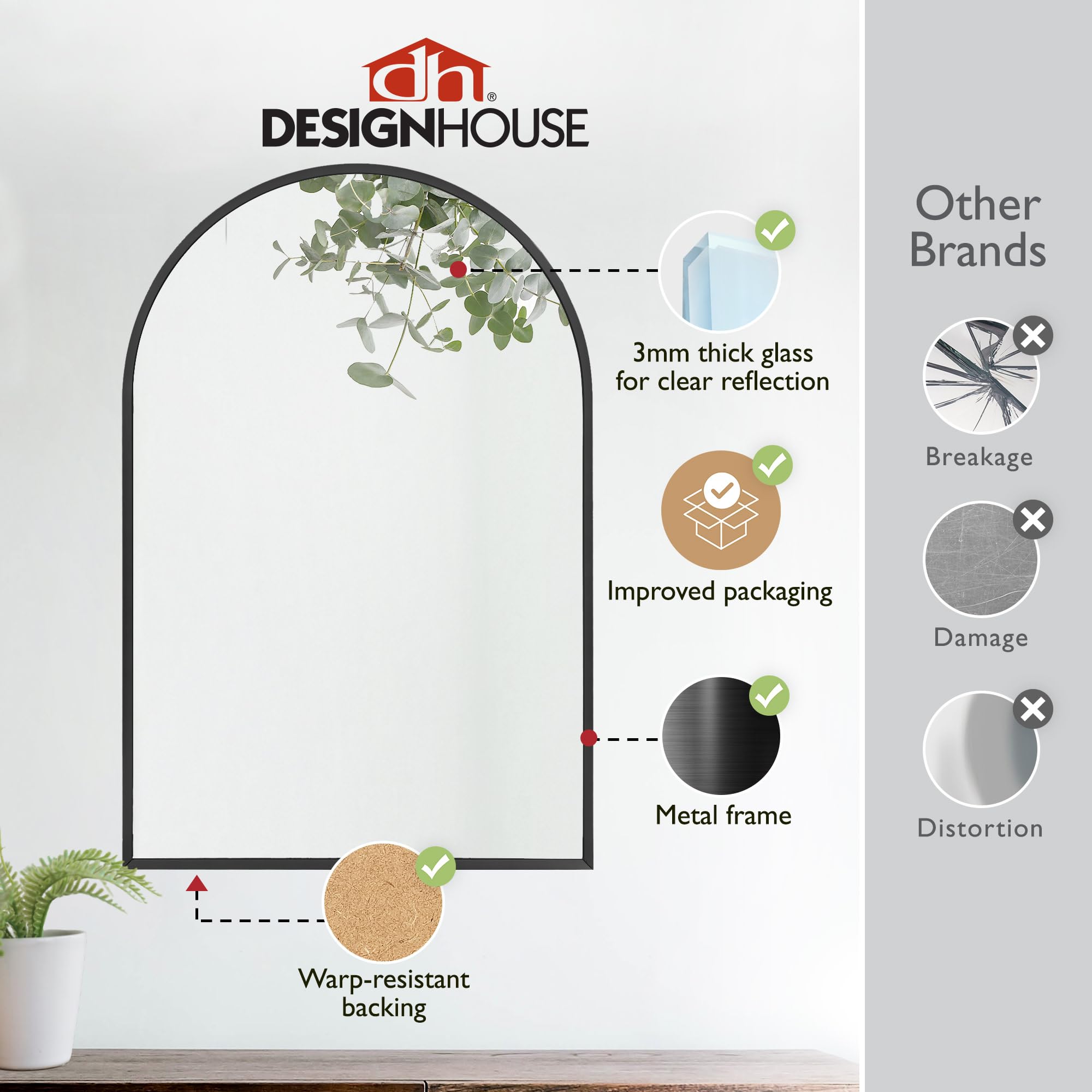 Design House Maeve Arched Wall Accent Mirror, 30" H x 20" L, Modern Metal Framed, Living Room, Bedroom, Bathroom Vanity Mirror, Black, 596528-BLK - Image 6
