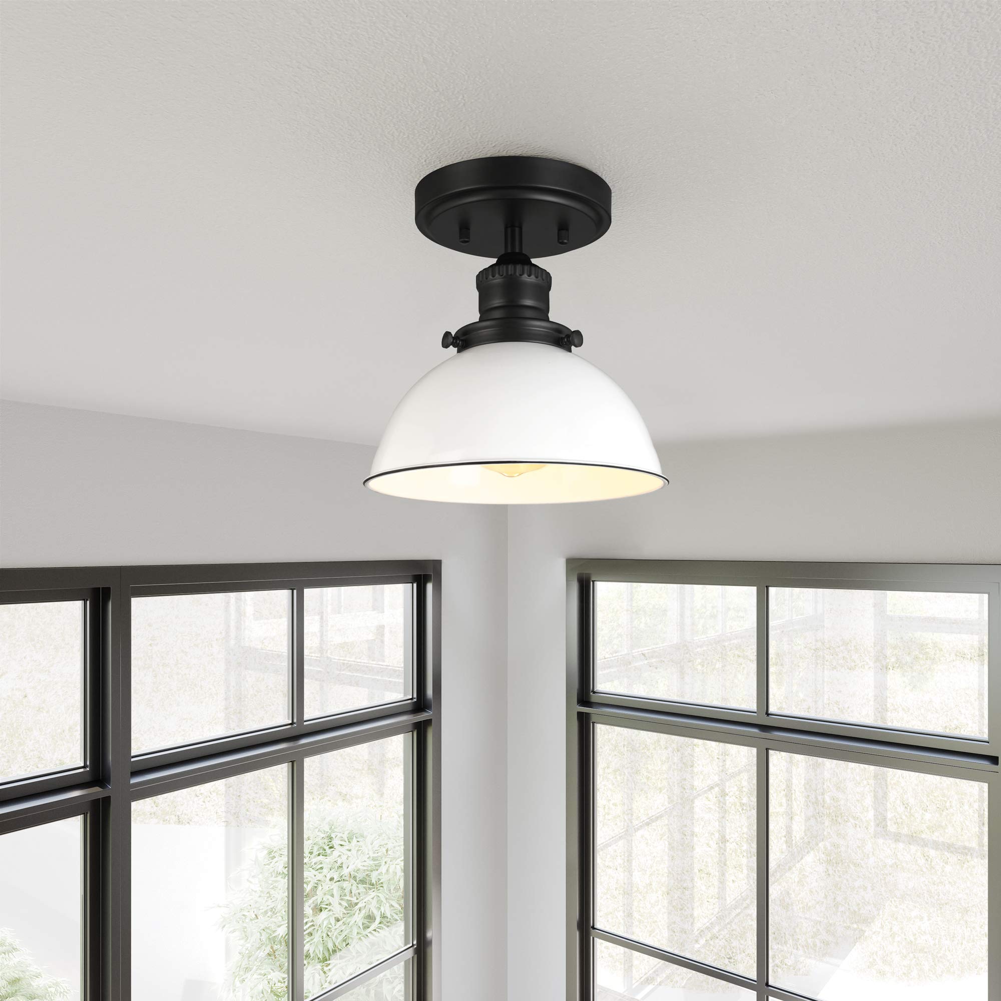 Design House Savannah Rustic Farmhouse Ceiling Light, Semi-Flush Mount, Dimmable, White Metal Shade, Matte Black, 8 in x 8 in x 9 in, 588319 - Image 5